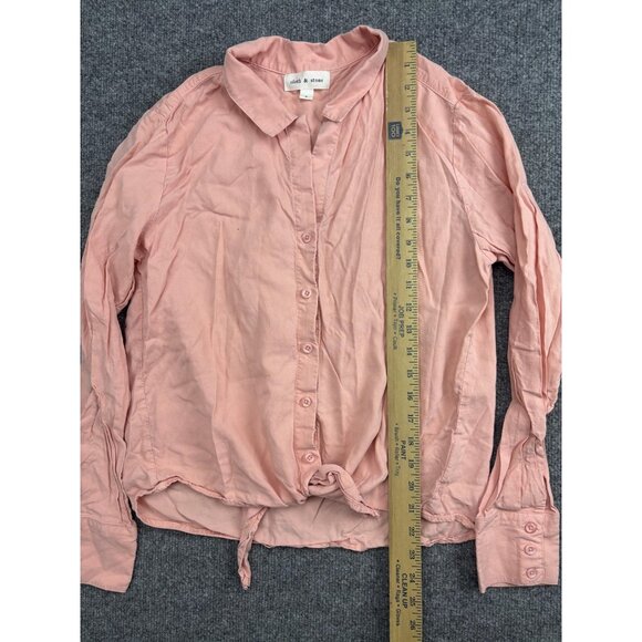 Cloth & Stone Shirt Womens Small Pink Tencel Button Front Tie Hem Top Blouse - Picture 3 of 7